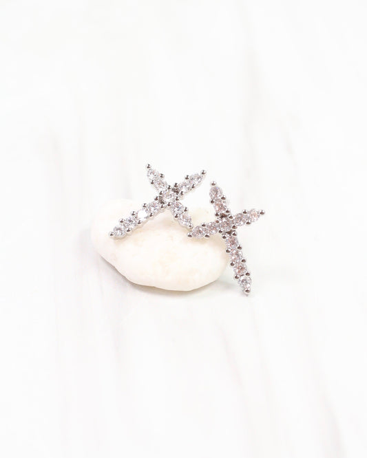 Florence CZ Cross Earring Silver