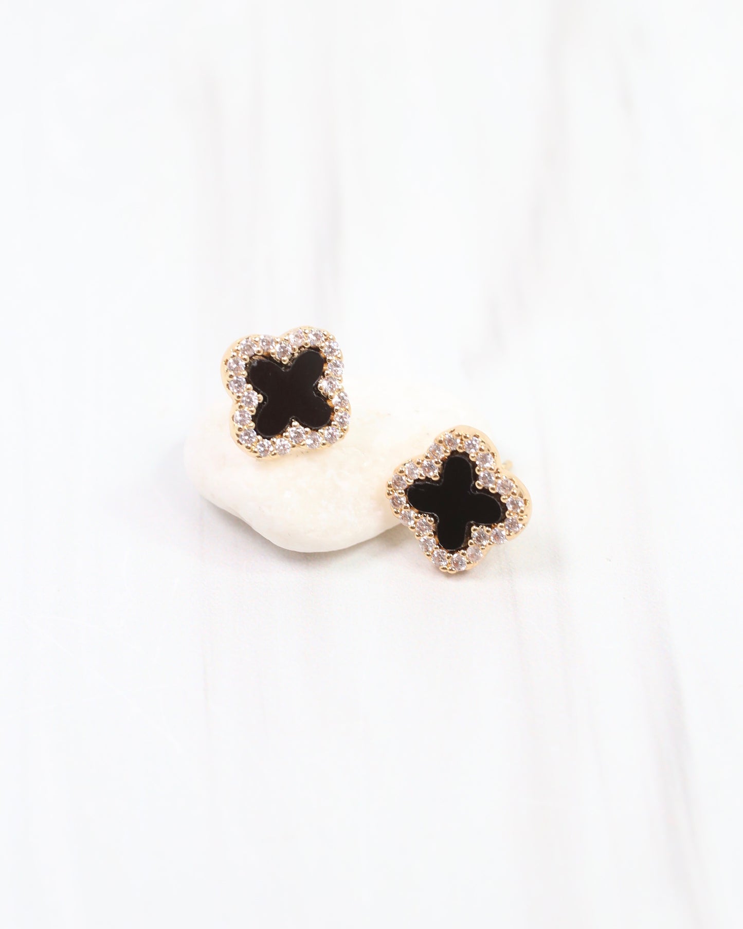 Bisbee CZ Clover Stud Earring Black