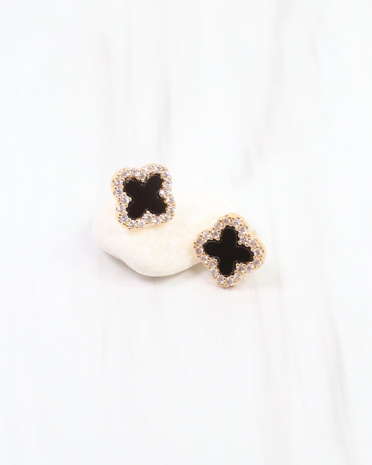 Bisbee CZ Clover Stud Earring Black