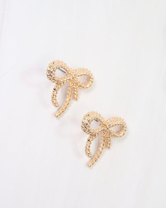 Branson Textured Bow Stud Earring Gold