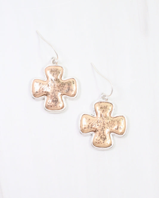 Chandi Cross Earring Worn Gold