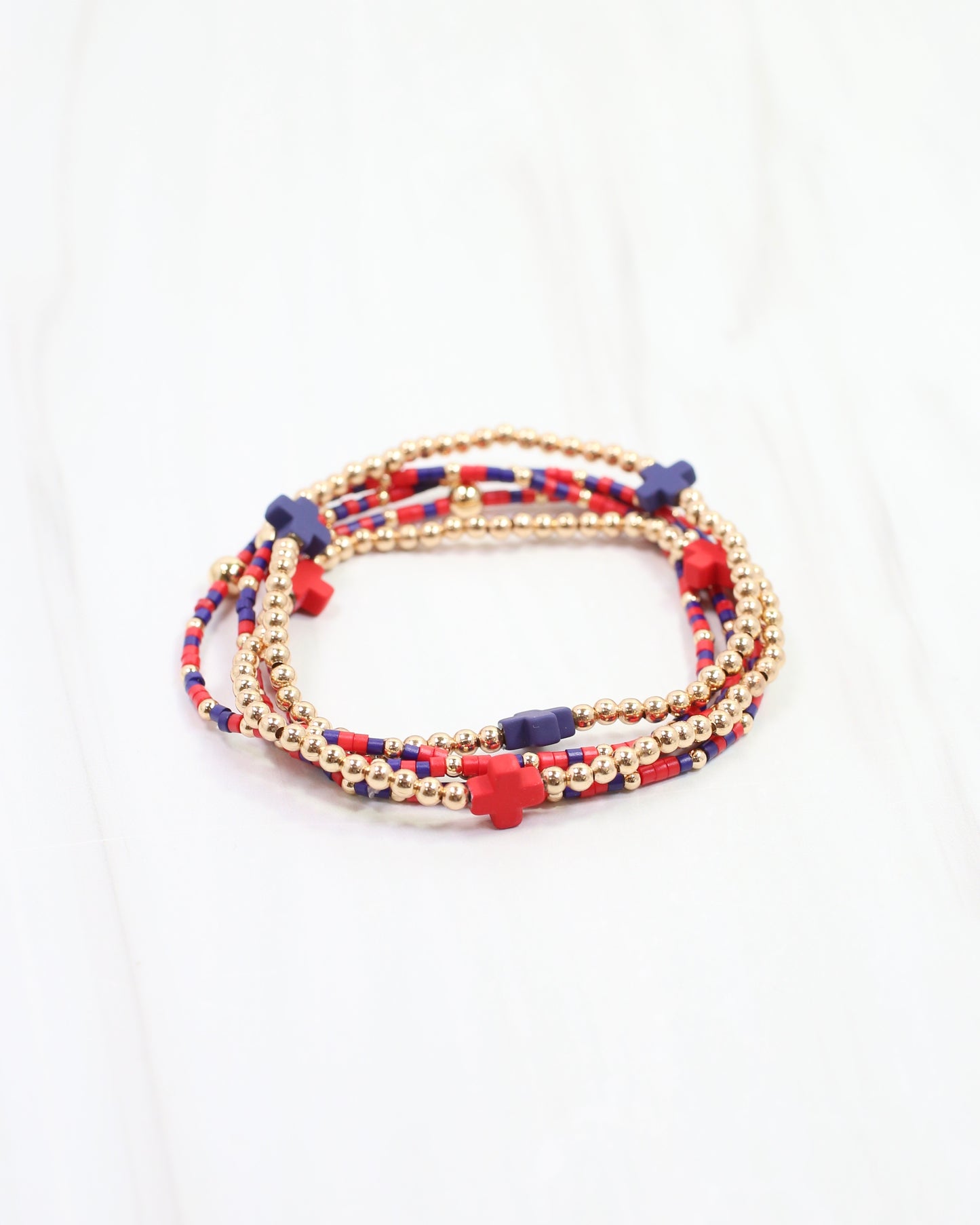 Felicity Beaded Cross Bracelet Set Red Navy