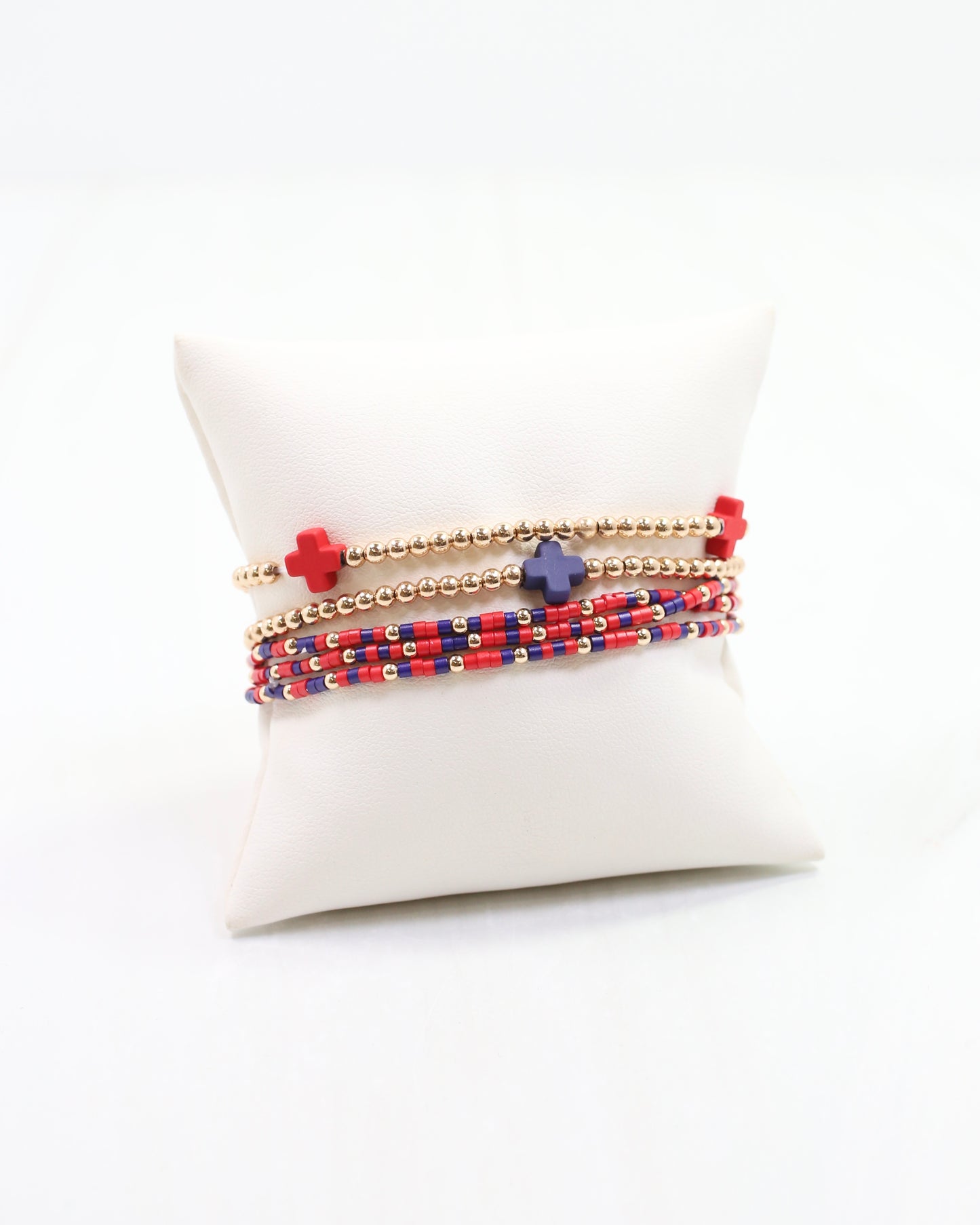 Felicity Beaded Cross Bracelet Set Red Navy