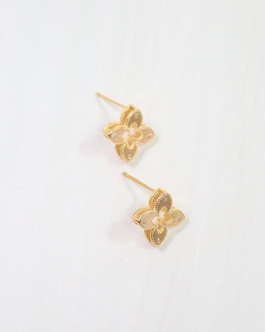Elaina Open Textured Clover Stud Worn Gold