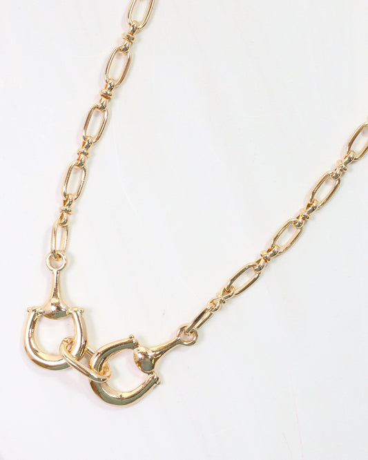 Declan Double Horsebit Necklace Gold
