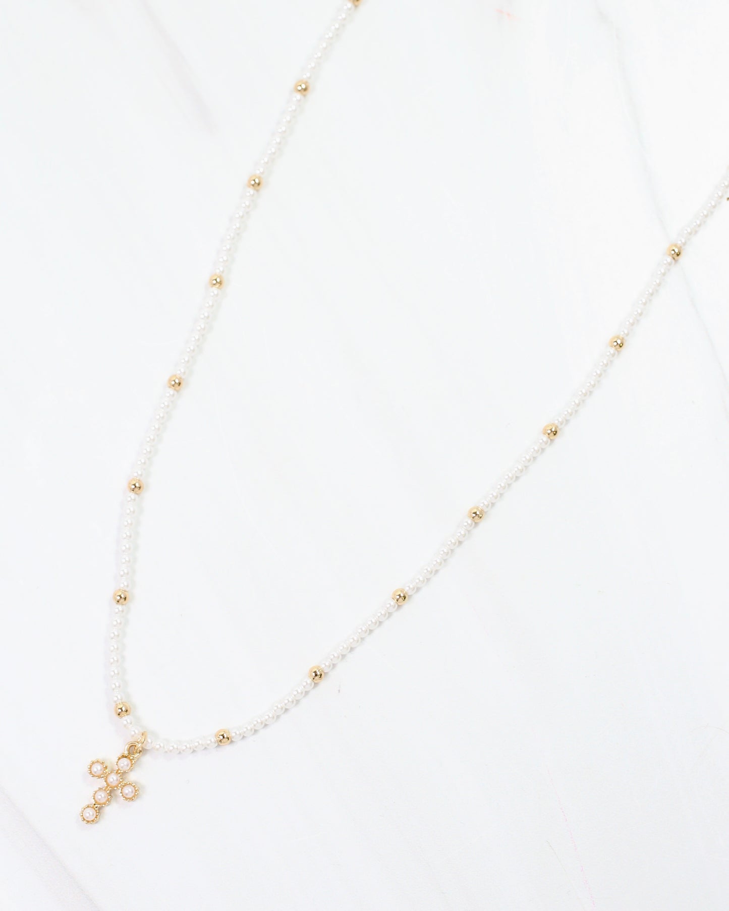 Astrid Cross Charm Necklace Pearl