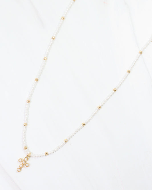 Astrid Cross Charm Necklace Pearl