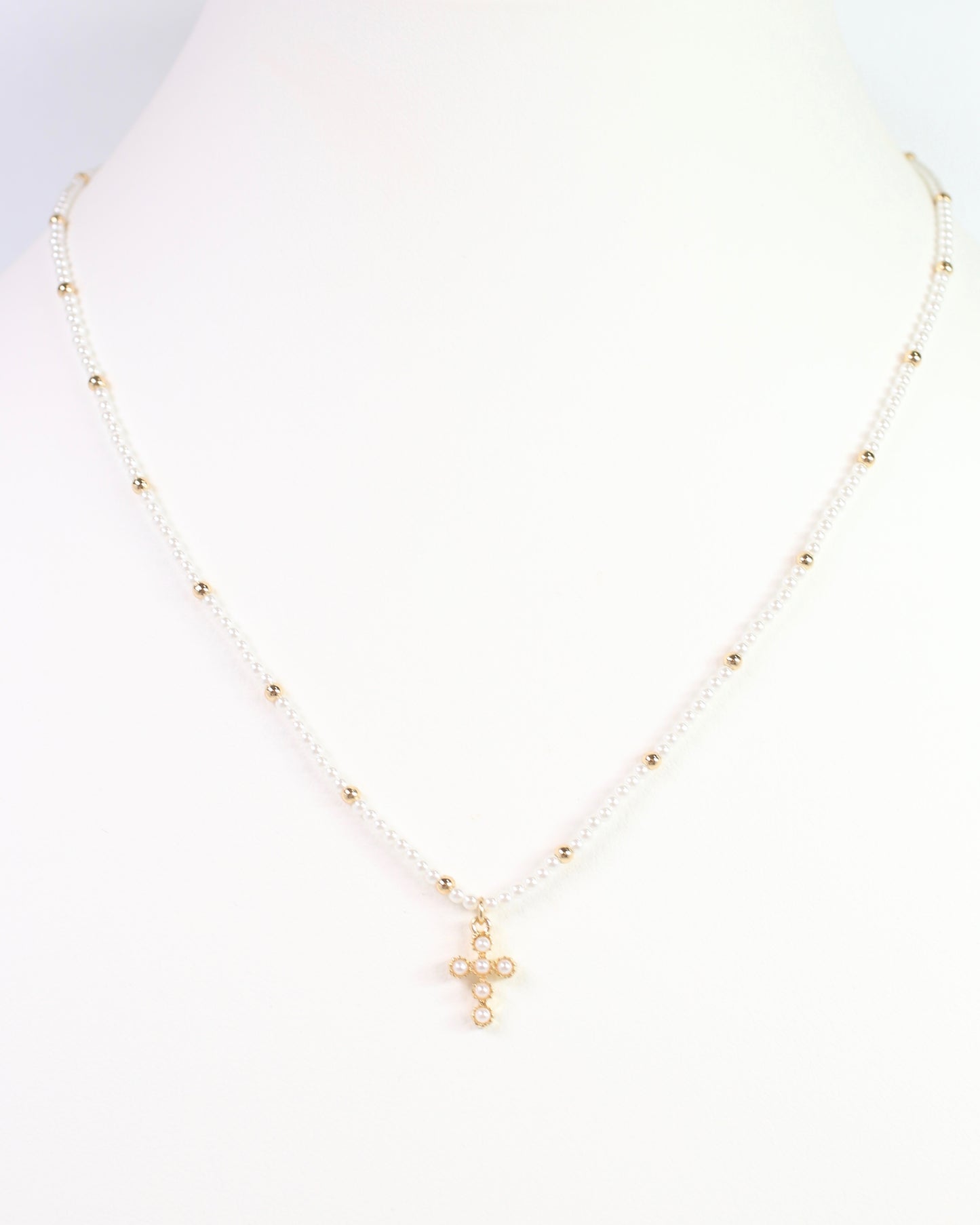 Astrid Cross Charm Necklace Pearl