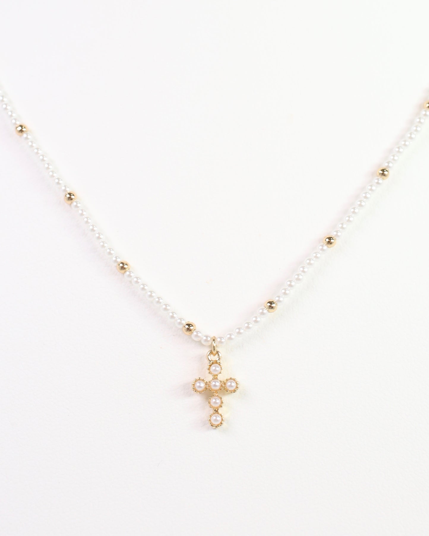 Astrid Cross Charm Necklace Pearl