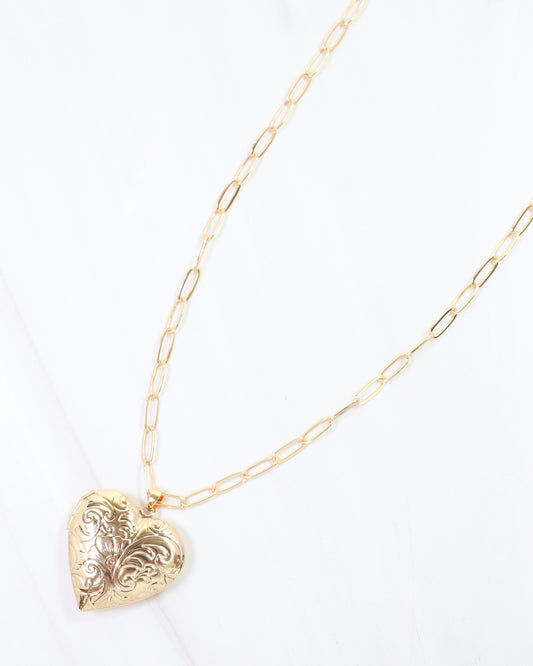 Savina Heart Locket Necklace Gold