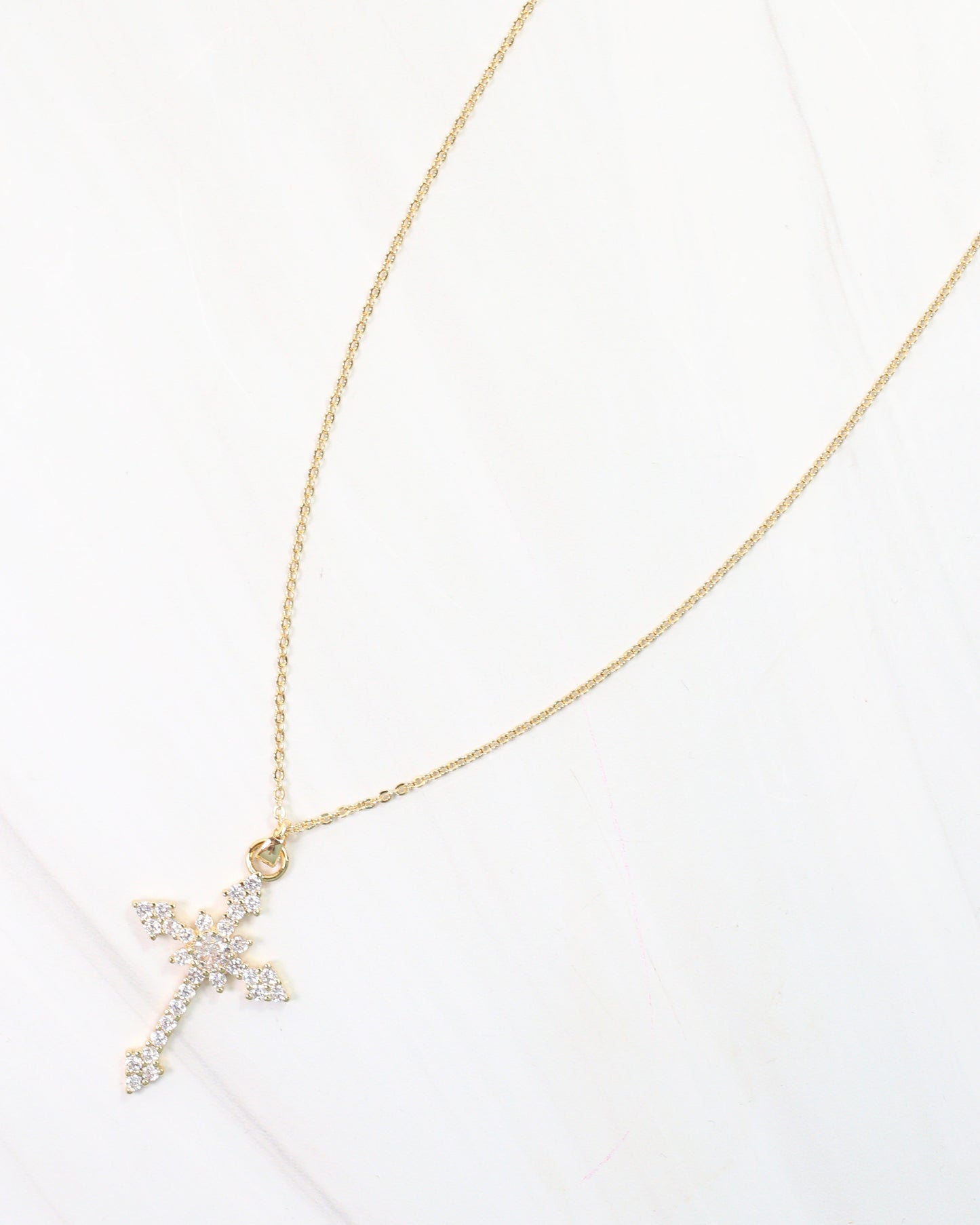 Serenity CZ Cross Necklace Gold