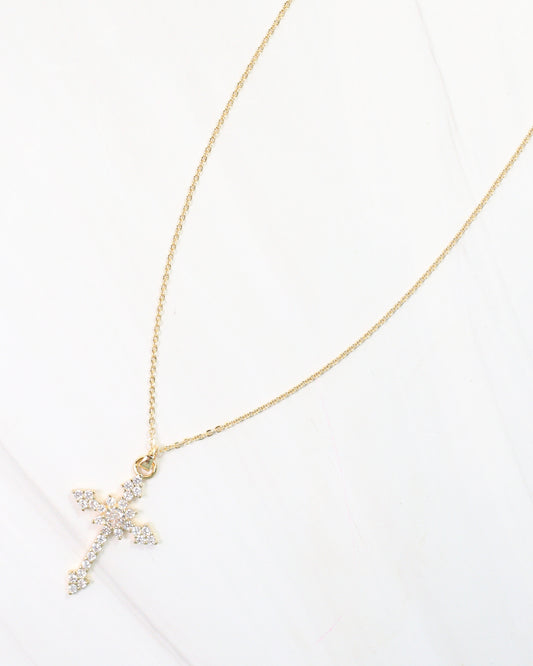 Serenity CZ Cross Necklace Gold