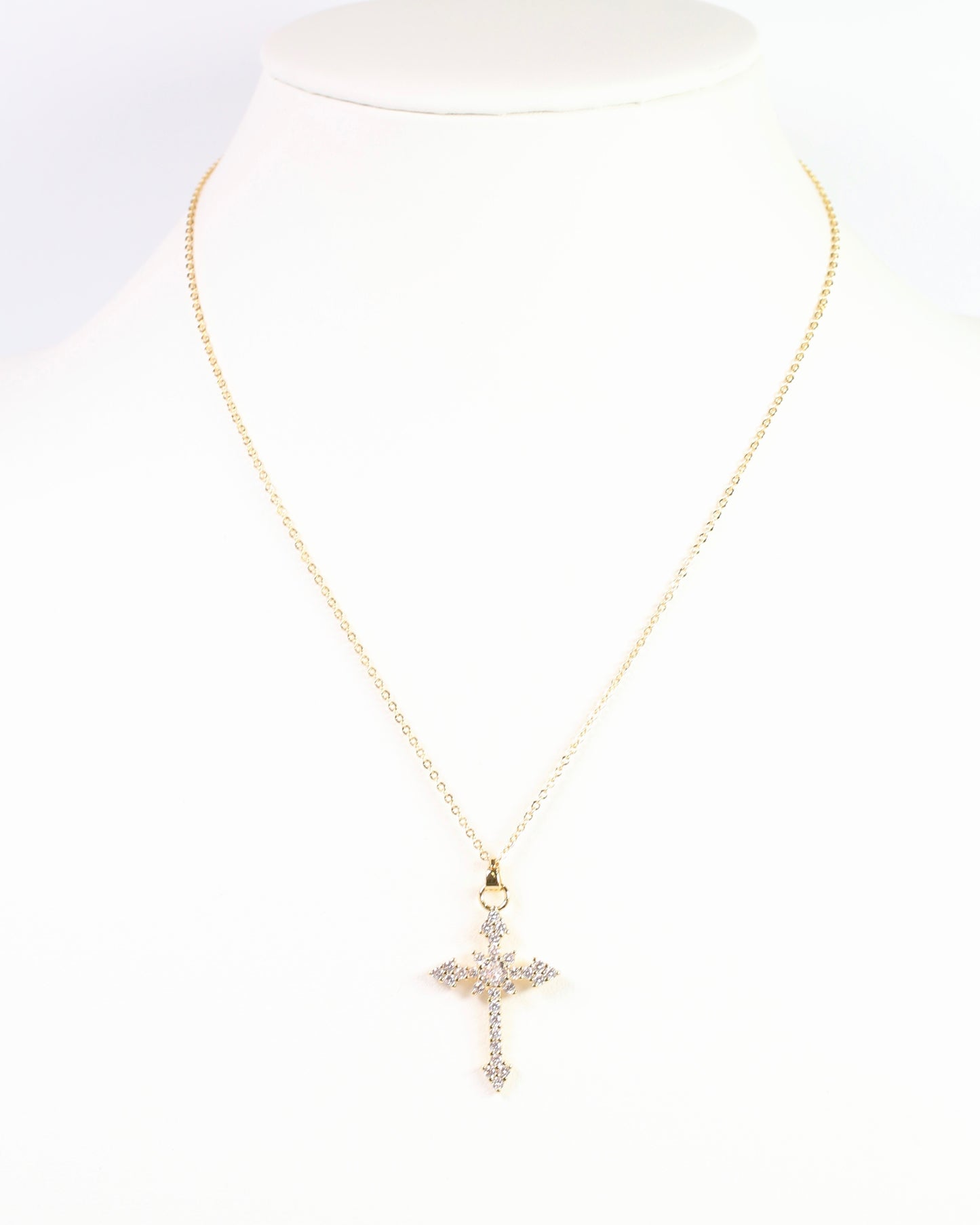 Serenity CZ Cross Necklace Gold