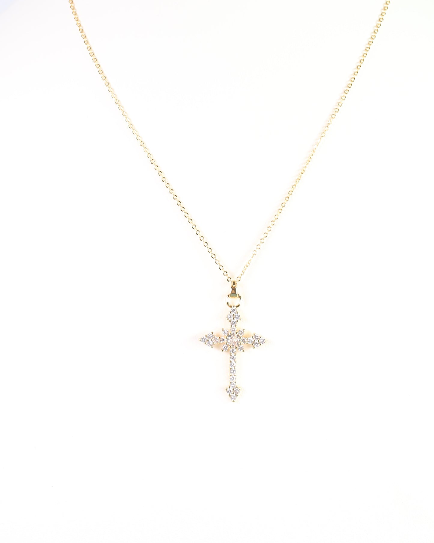 Serenity CZ Cross Necklace Gold