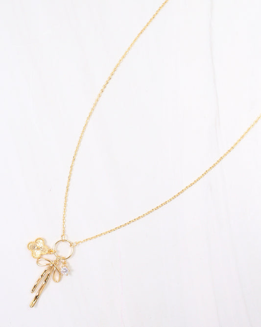 Brandon Bow Charm Necklace Gold