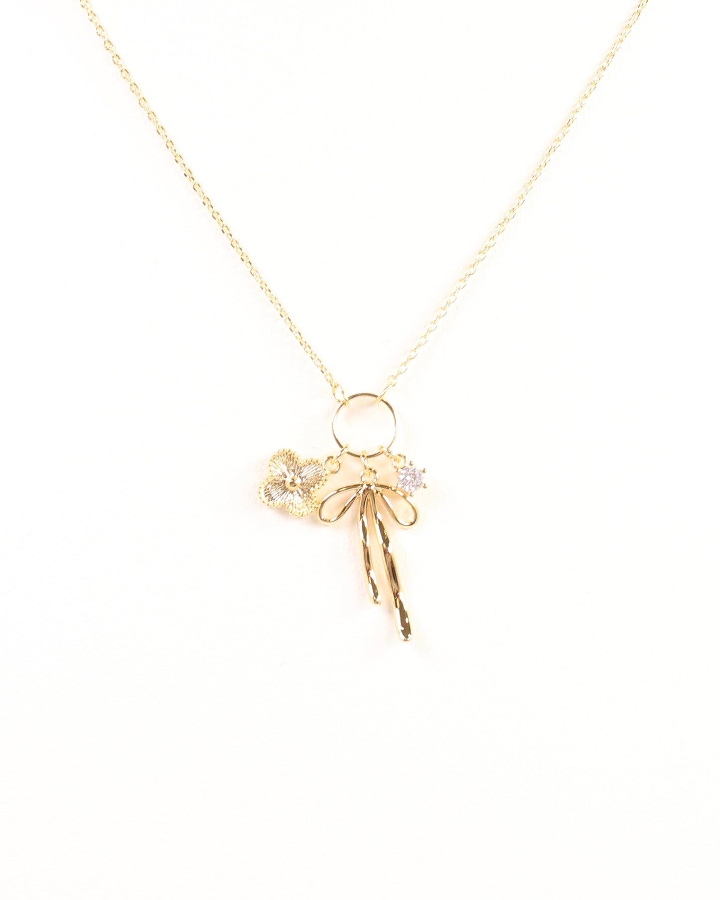 Brandon Bow Charm Necklace Gold