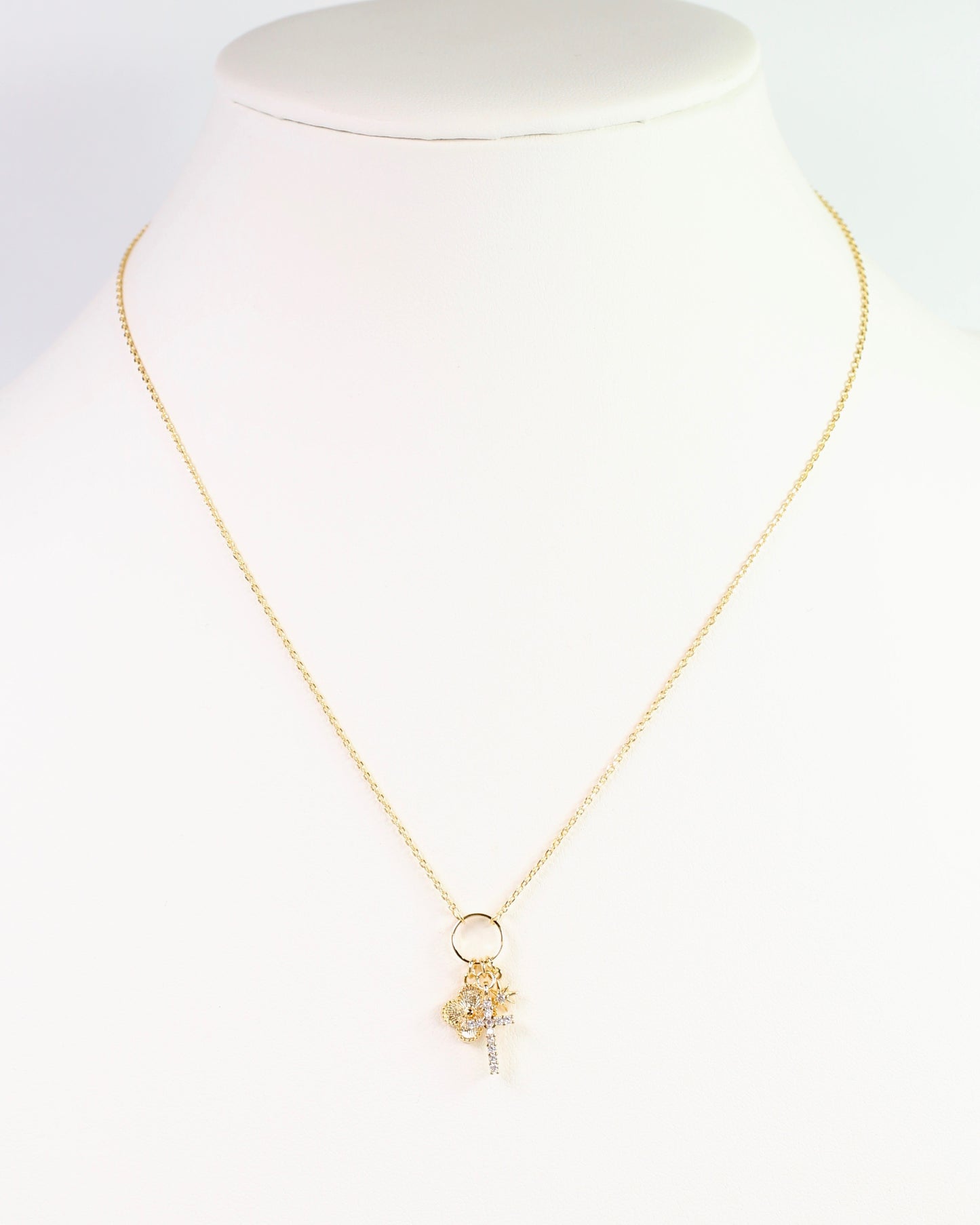 Cassel Cross and Clover Charm Necklace GOLD