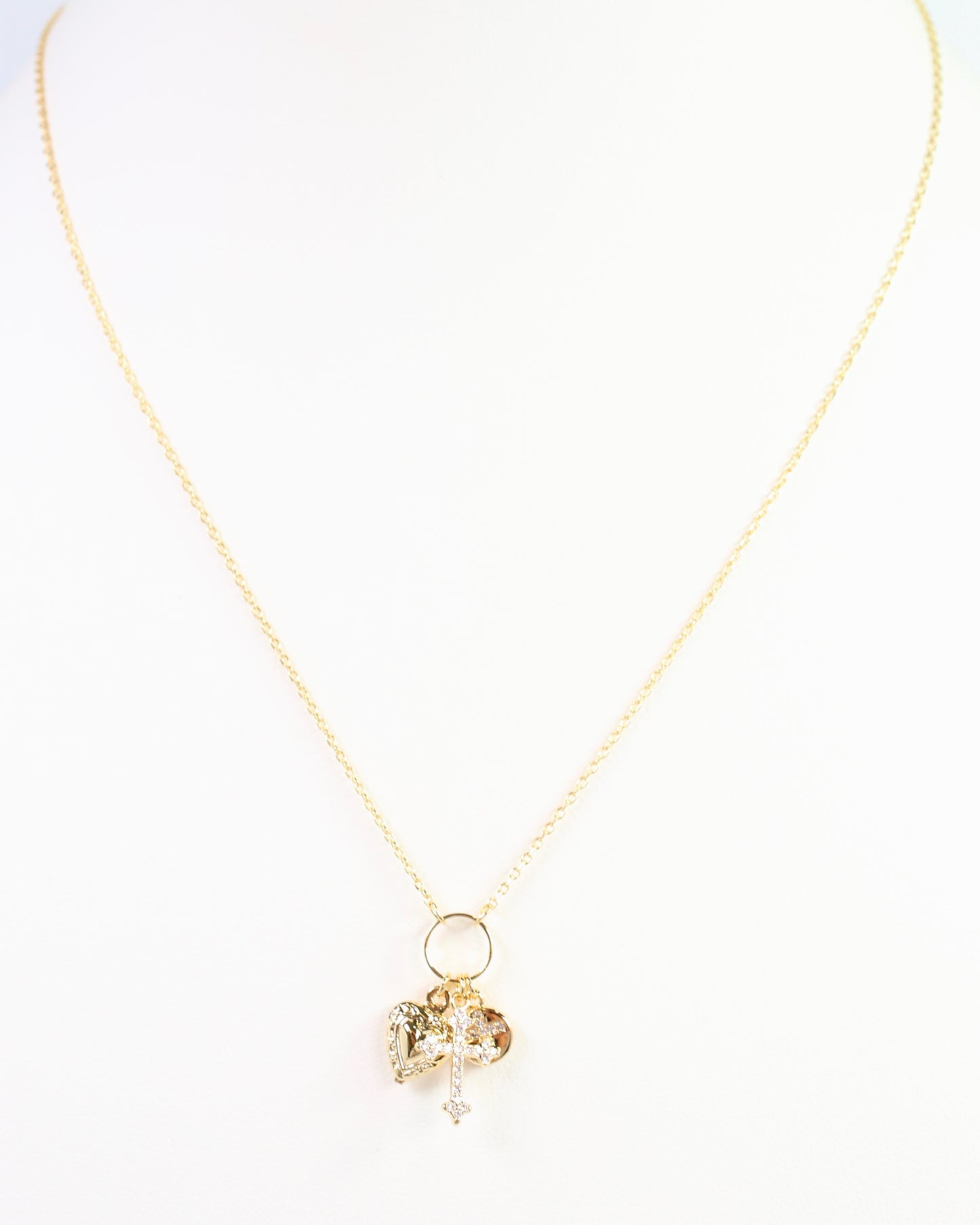 Janice Cross and Heart Charm Necklace Gold