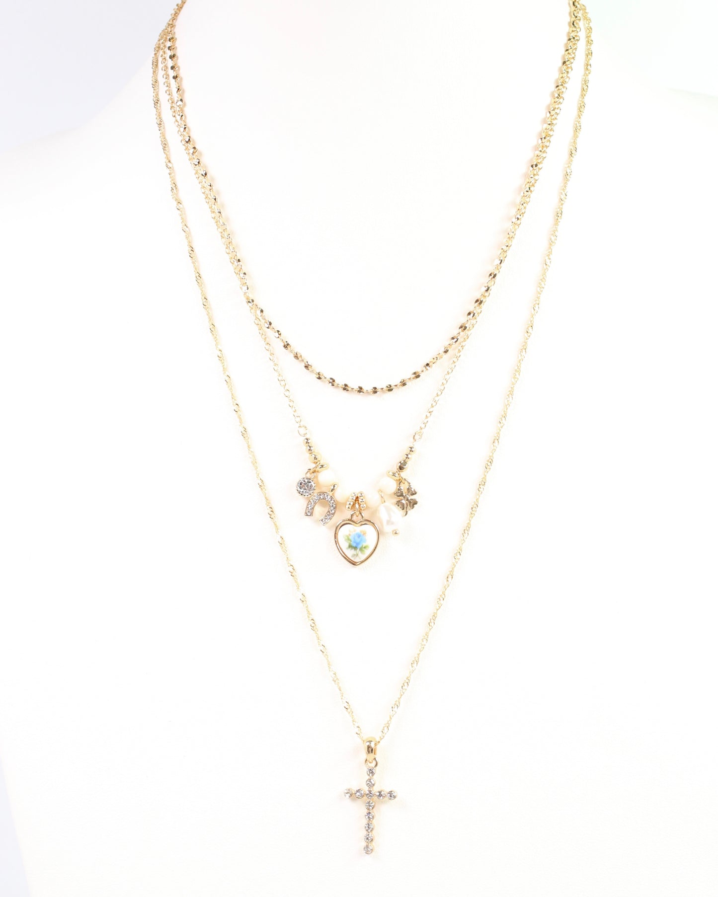 Dawn Layered Cross and Charm Necklace Gold
