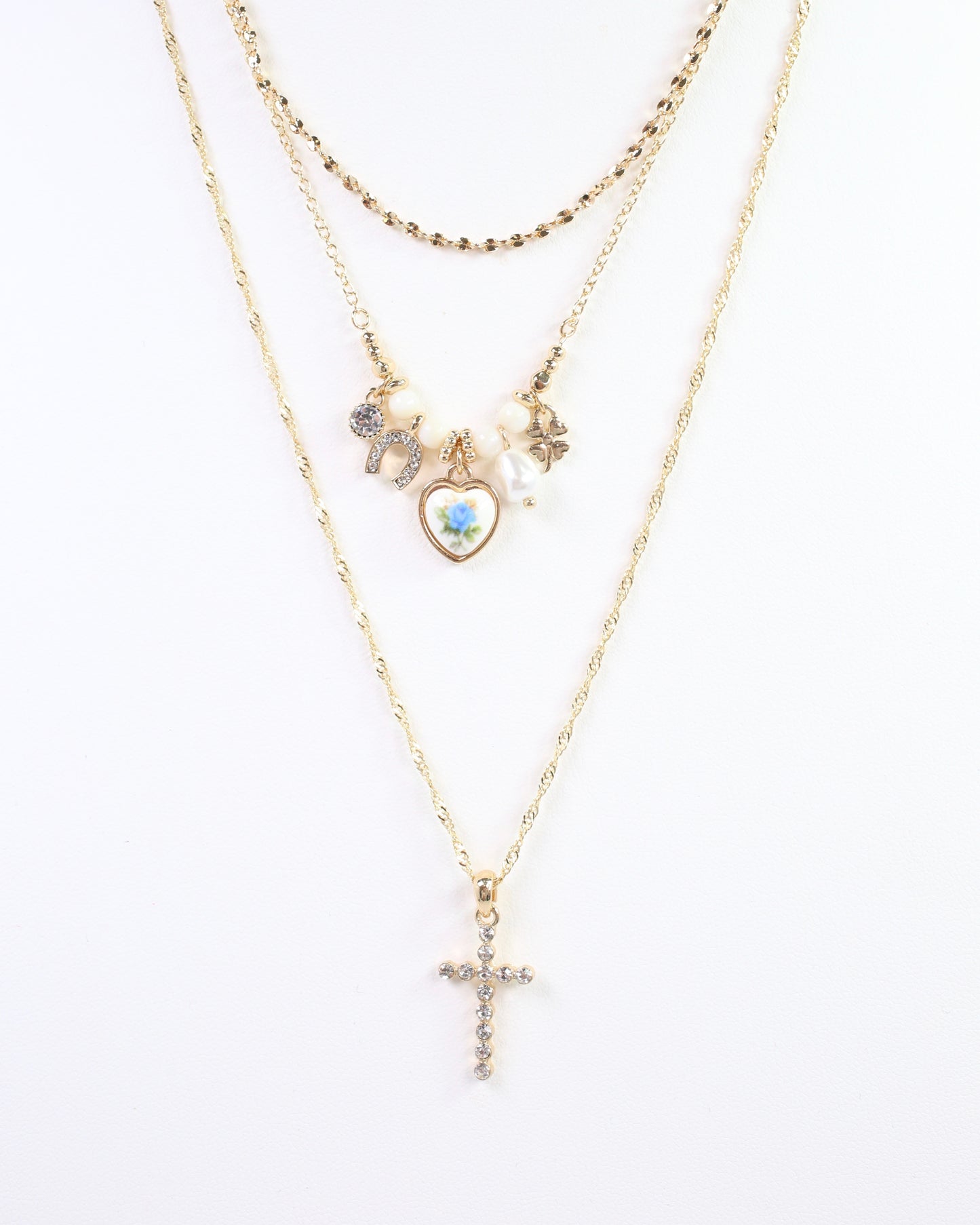 Dawn Layered Cross and Charm Necklace Gold