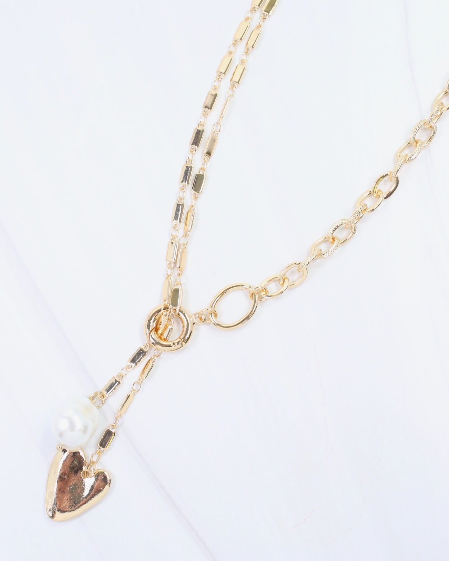 Maple Heart and Pearl Pendant Necklace Gold