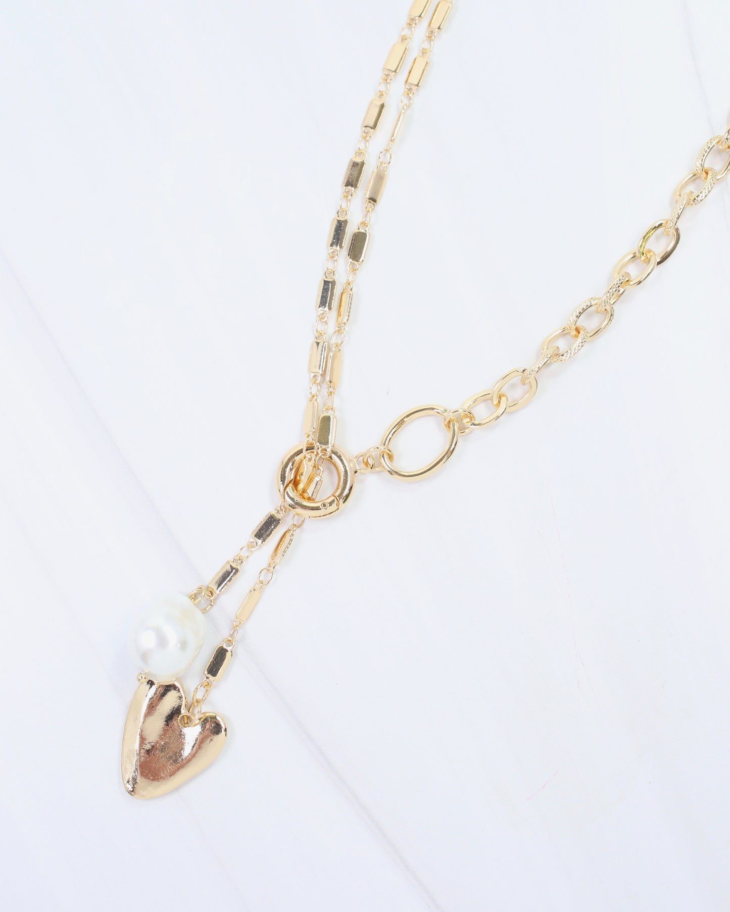 Maple Heart and Pearl Pendant Necklace Gold