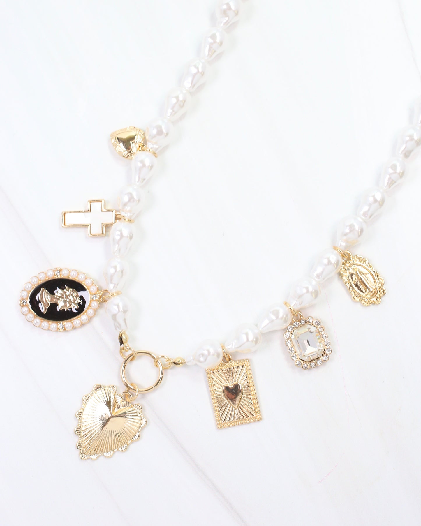 Dottie Pearl Charm Necklace Gold