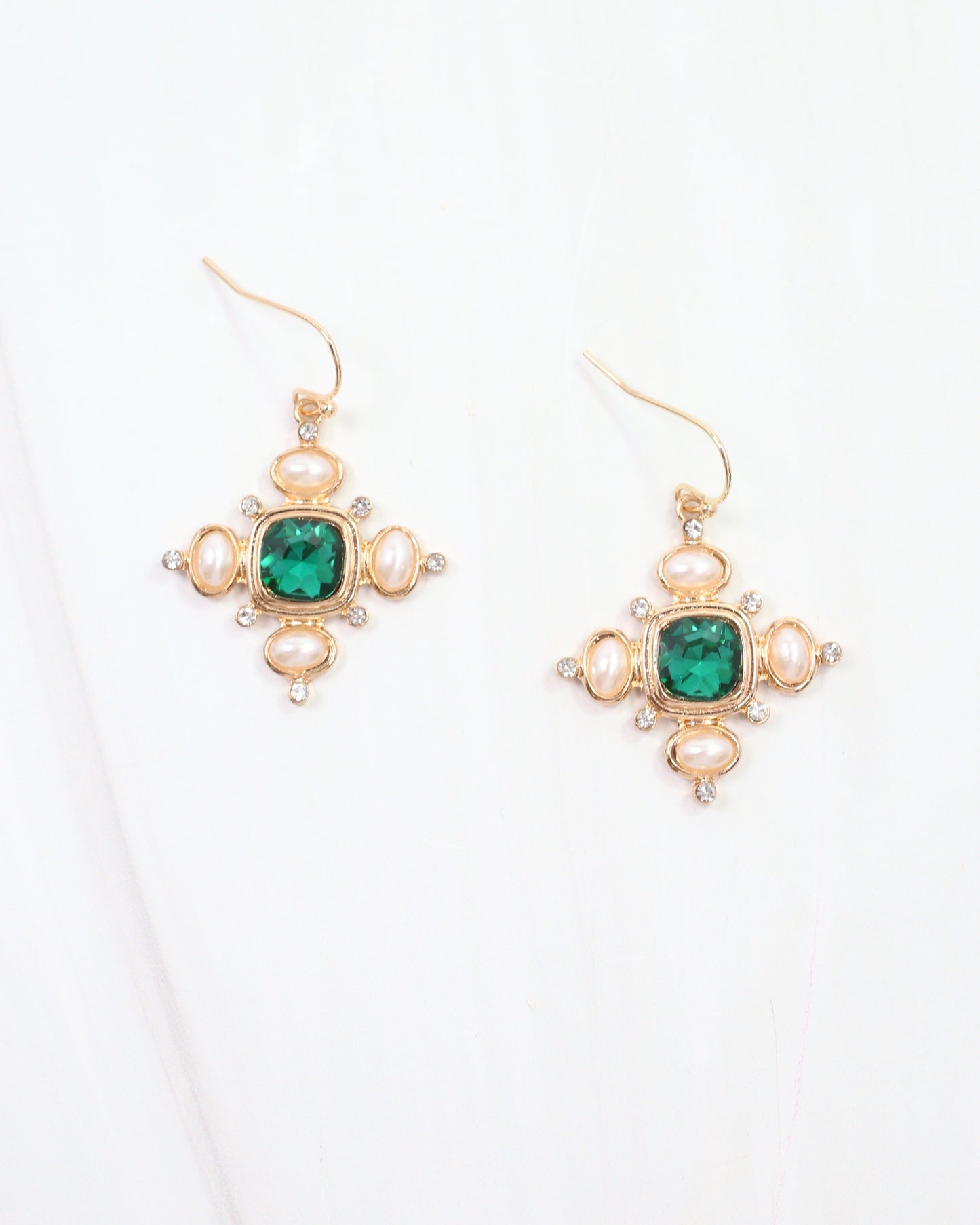Conifer Crystal and Pearl Earring Green