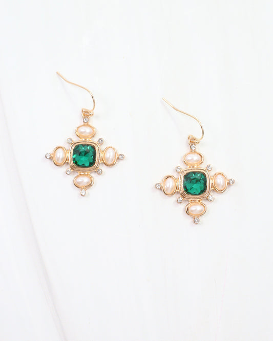 Conifer Crystal and Pearl Earring Green
