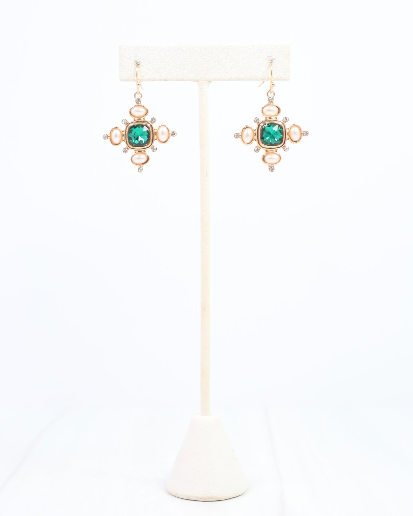 Conifer Crystal and Pearl Earring Green