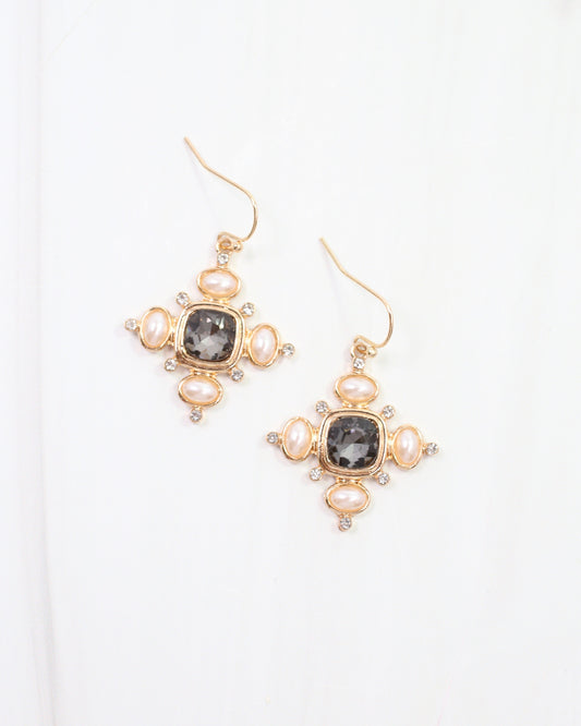 Conifer Crystal and Pearl Earring Black Diamond