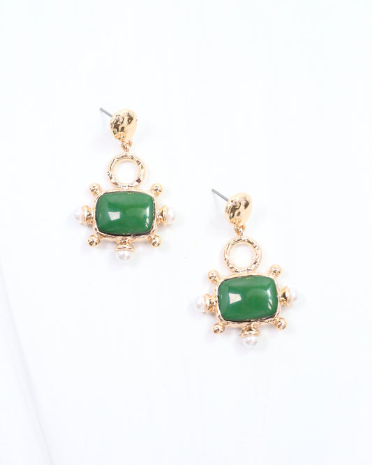Buena Vista Stone and Pearl Drop Earring Green
