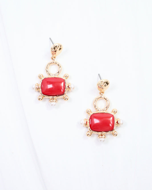 Buena Vista Stone and Pearl Drop Earring Red
