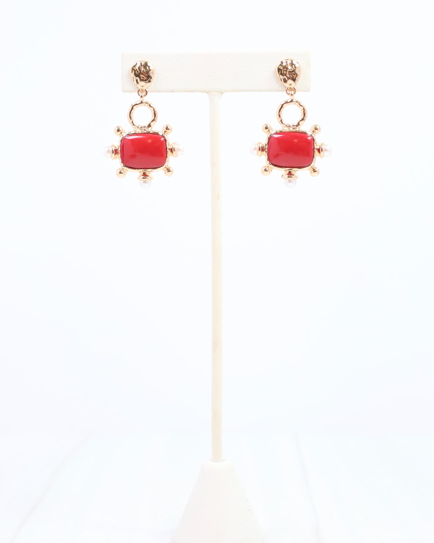 Buena Vista Stone and Pearl Drop Earring Red