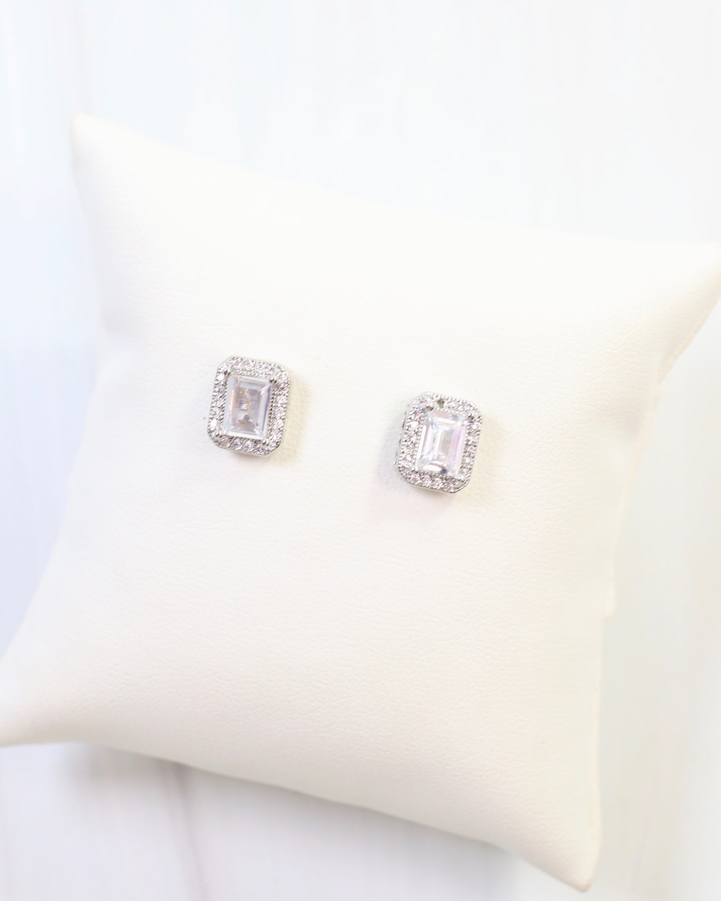 Effie Emeral Cut Crystal Stud Silver