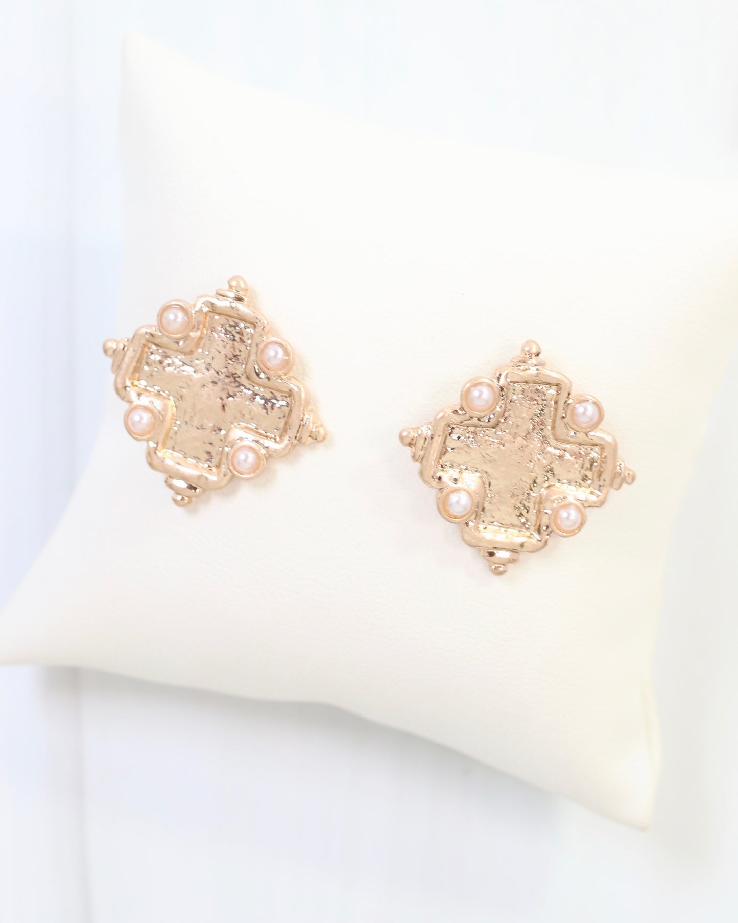 Jasper Cross Stud Earring Worn Gold
