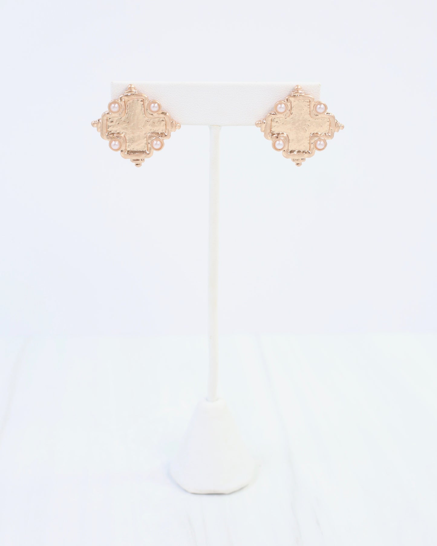 Jasper Cross Stud Earring Worn Gold