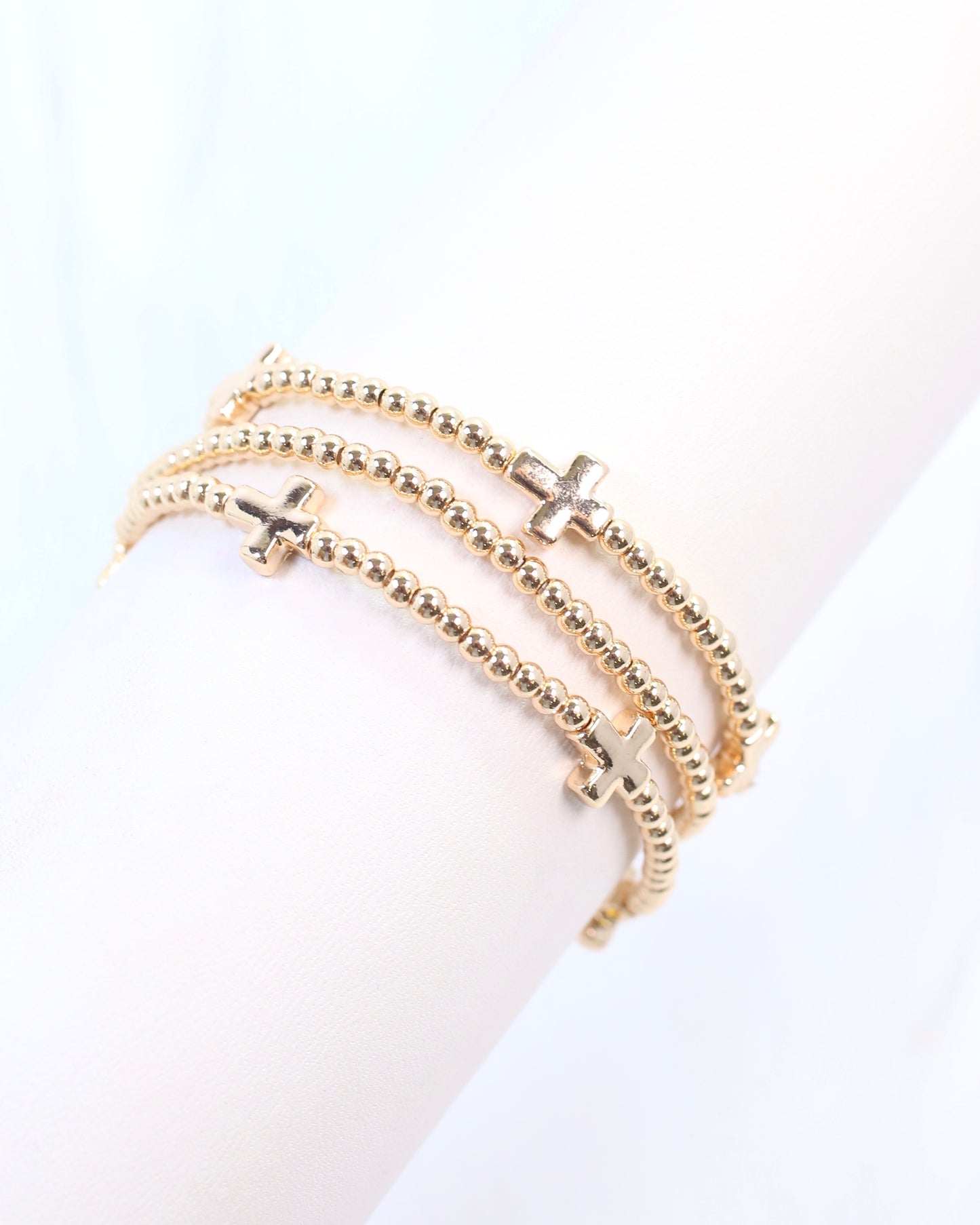 Kendall Beaded Cross Stretch Bracelet Set Gold