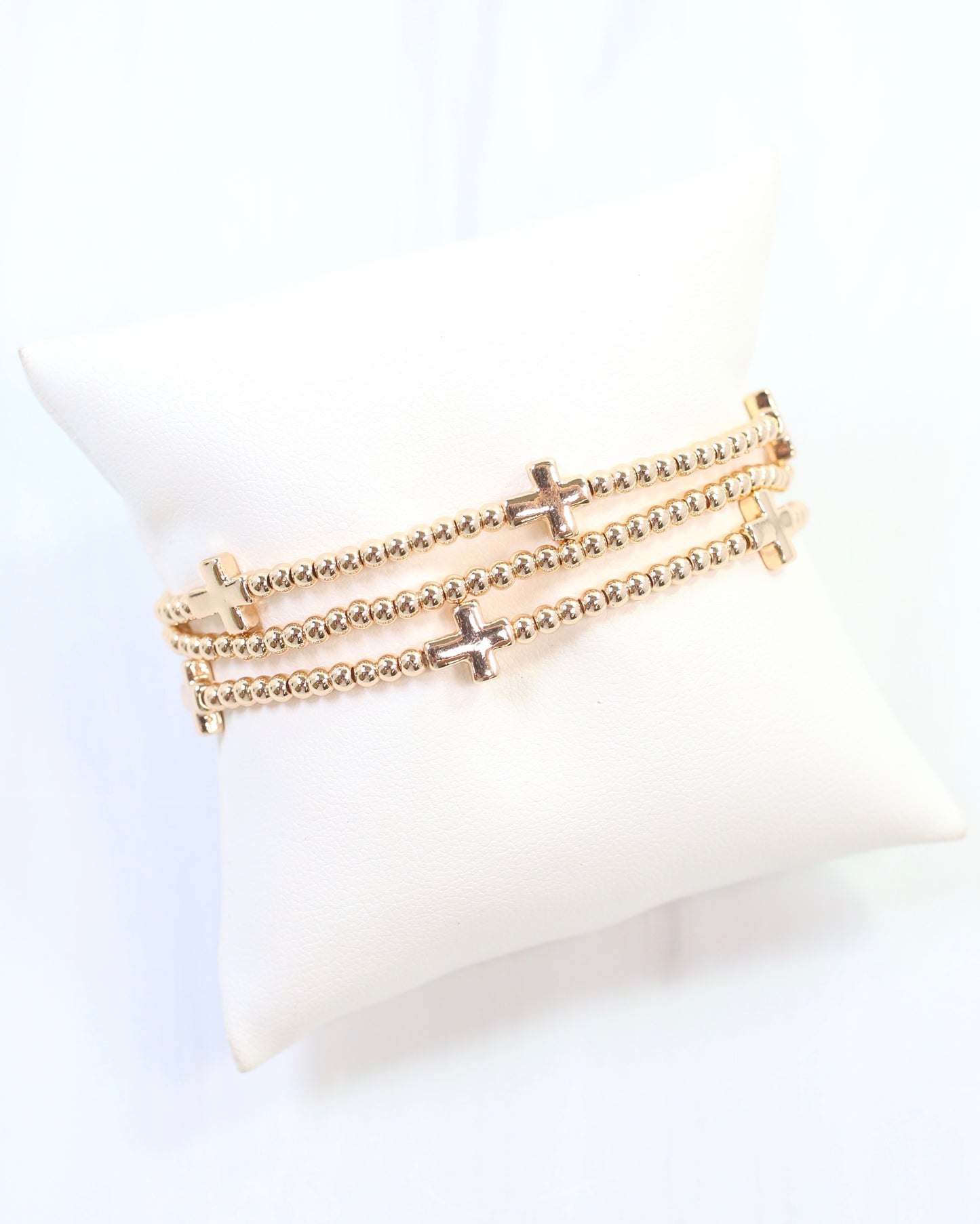 Kendall Beaded Cross Stretch Bracelet Set Gold
