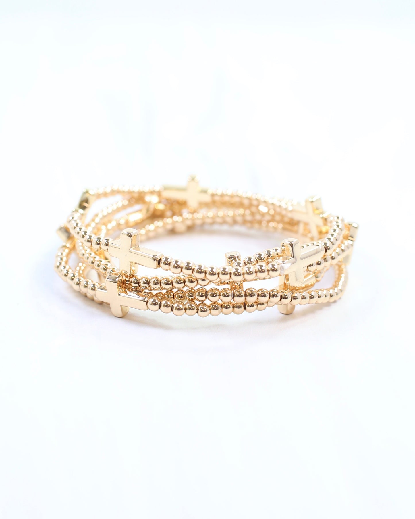Sally Cross and Bead Stretch Bracelet Set Gold
