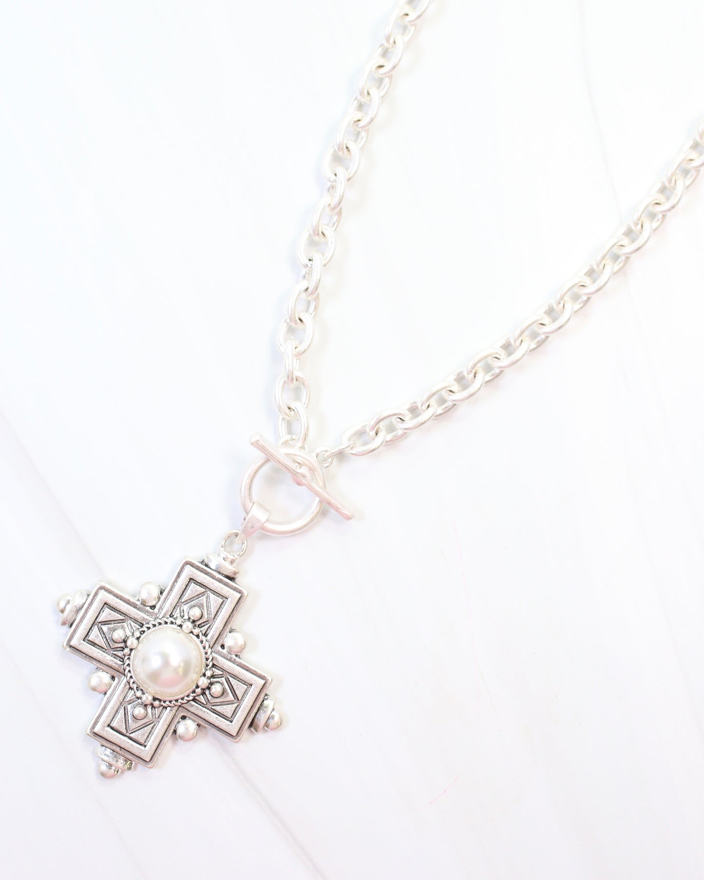 Opelika Cross Pendant Necklace Worn Silver