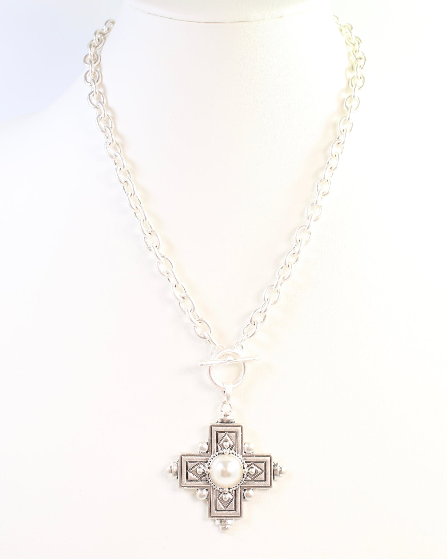 Opelika Cross Pendant Necklace Worn Silver