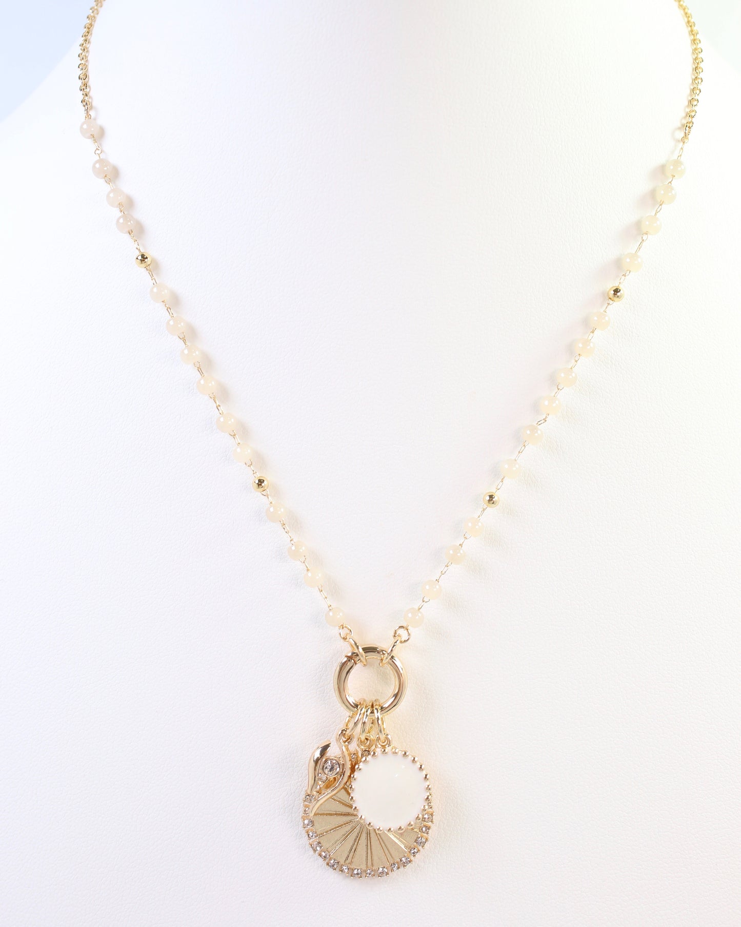 Palmer Beaded Charm Necklace Ivory