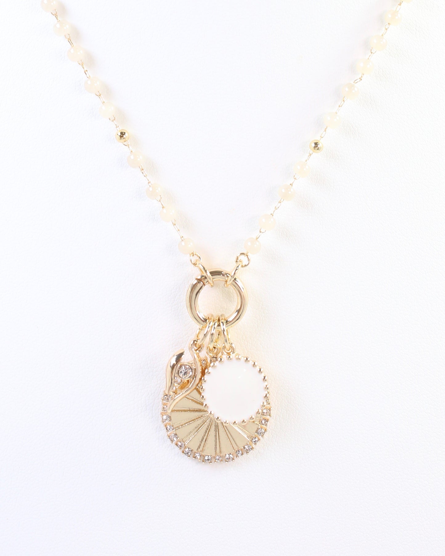 Palmer Beaded Charm Necklace Ivory