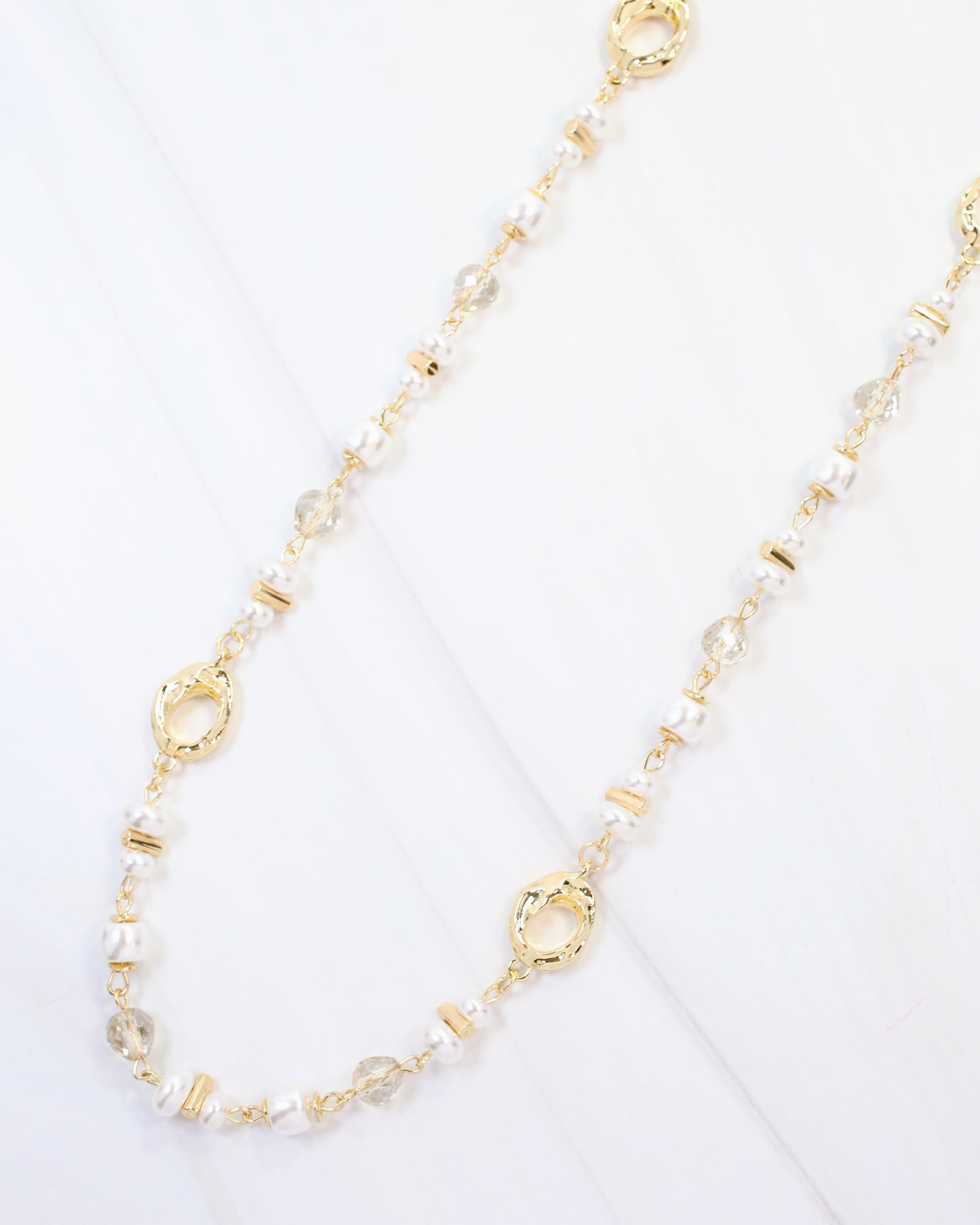 Fairbanks Long Glass Beaded Necklace Pearl