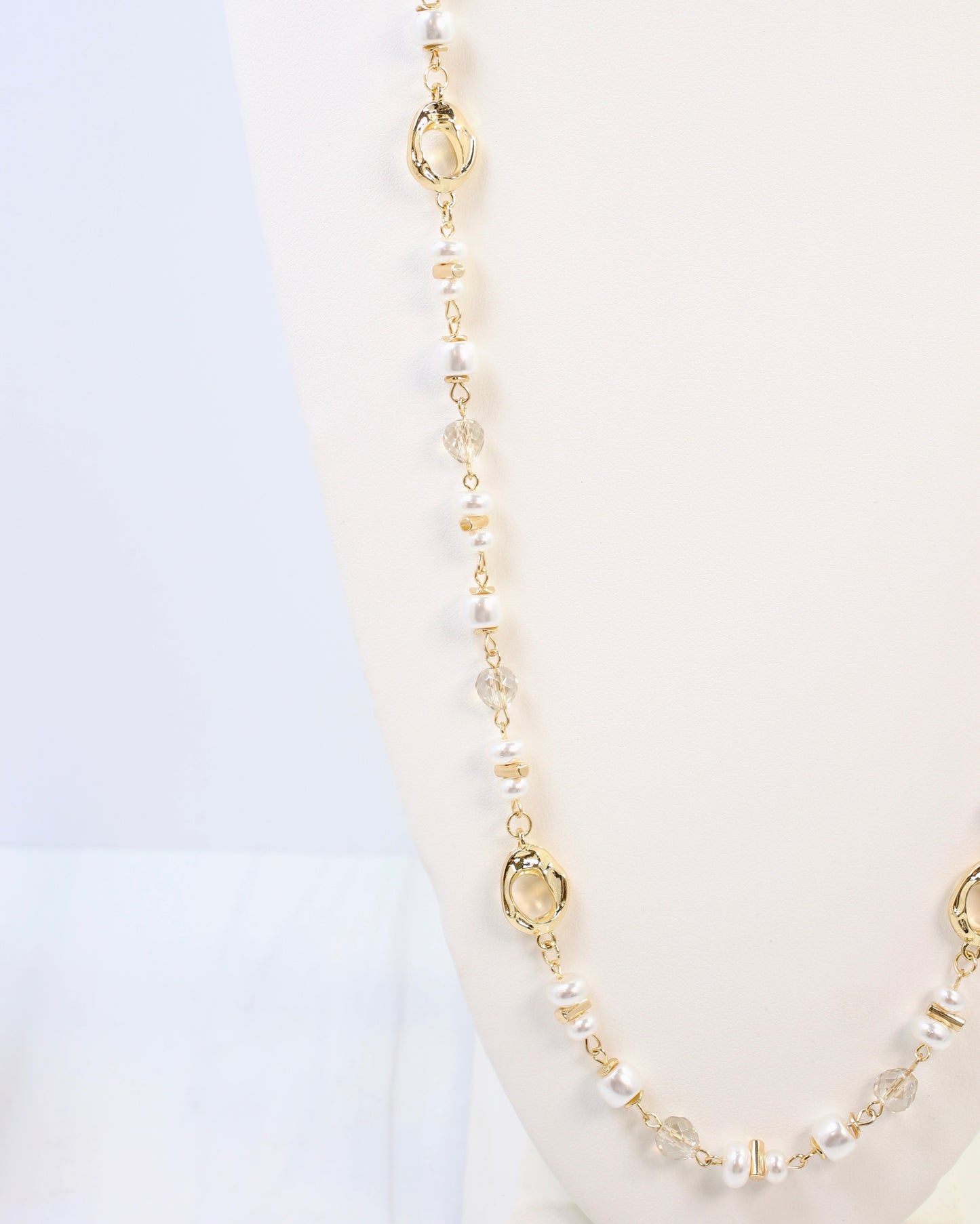 Fairbanks Long Glass Beaded Necklace Pearl