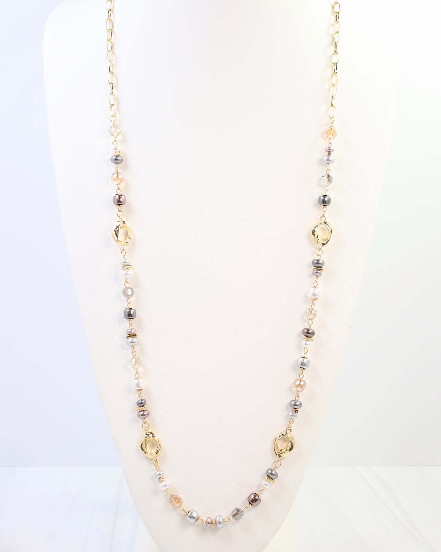 Fairbanks Long Glass Beaded Necklace Gray Multi