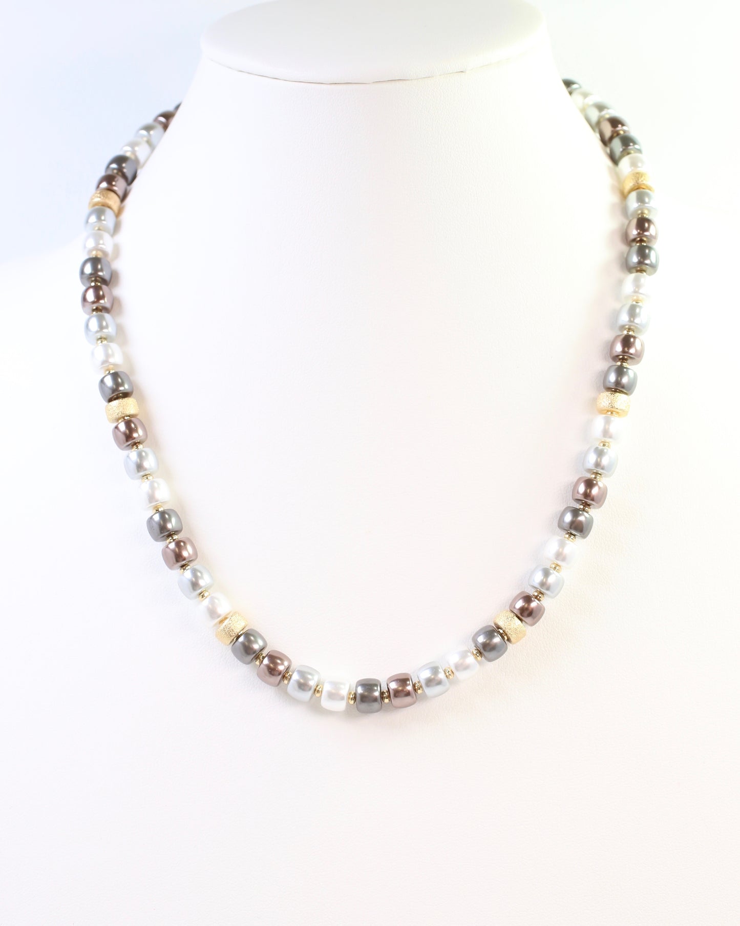 Cordova Glass Beaded Necklace Pearl Gunmetal