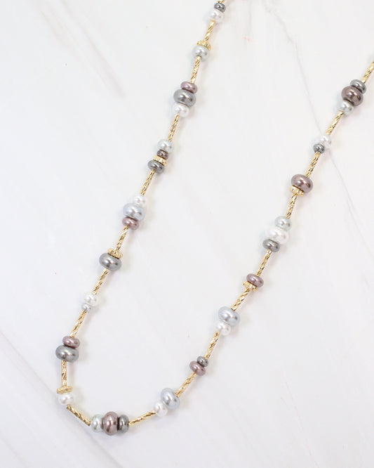Lola 18" Beaded Necklace Grey