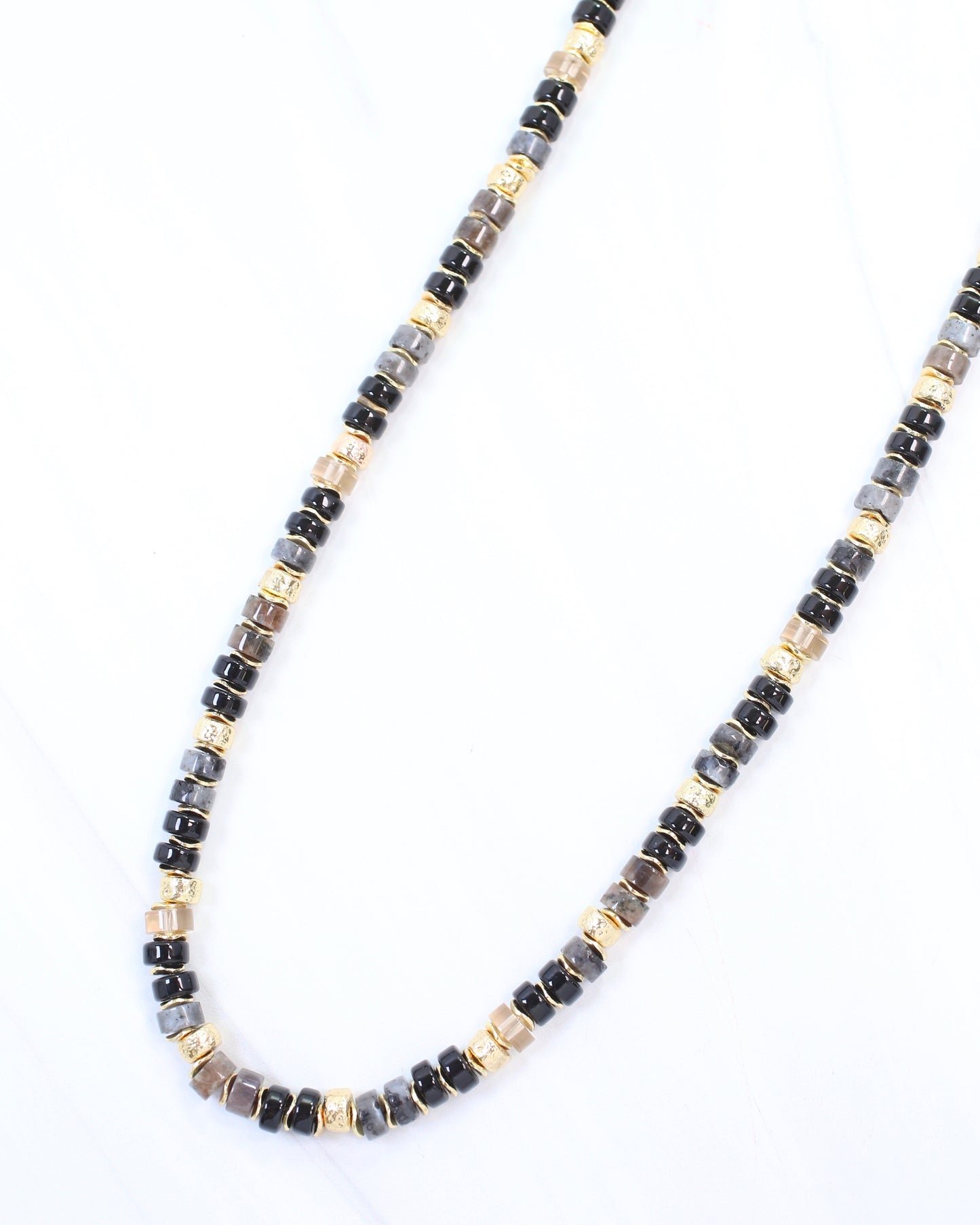 Juneau Glass Beaded Necklace With Gold Accents Black